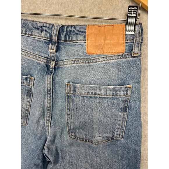 Zara Straight High Rise Jeans Womens 2 Denim Distressed Mid Wash Minimalist - Picture 12 of 12